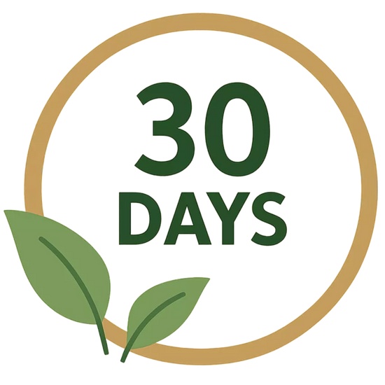 30 Days text with a green background and leaf elements - ICON - ALL ABOUT PLANTIES