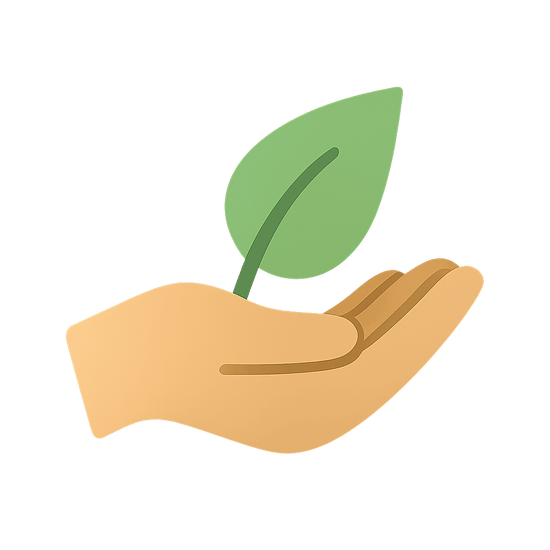Hand holding a green leaf icon by All About Planties