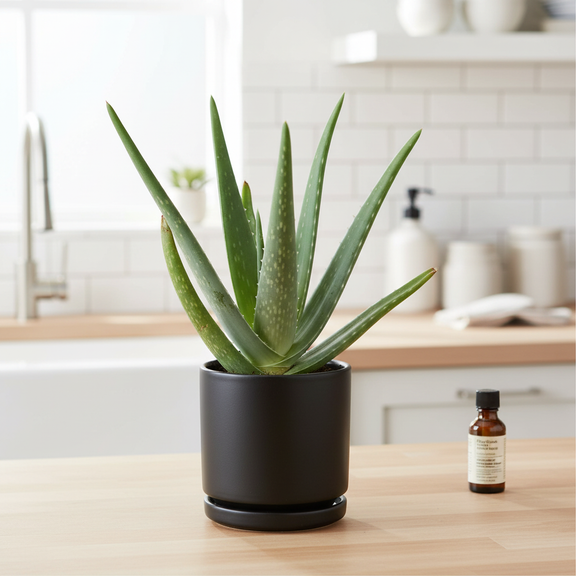 Aloe Vera lifestyle with black pot