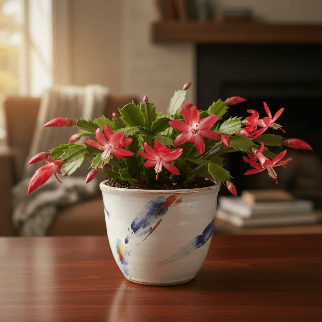 Beautiful Christmas Cactus on Table