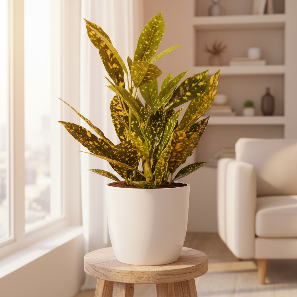 Croton Gold Dust lifestyle with vibrant colors at All About Planties