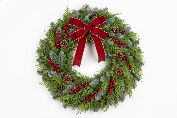 East meets West mixed evergreen wreath with Fraser Fir Noble Fir and Cedar