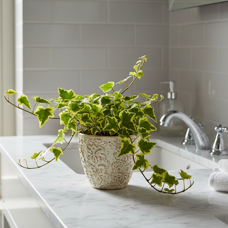 English Ivy Gold Child in home interior - compact variegated trailing plant for any room or bathroom
