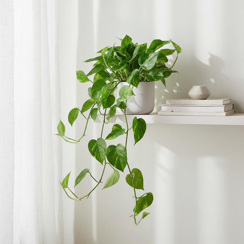 Golden Pothos houseplant styled in modern minimalist home interior decor setting