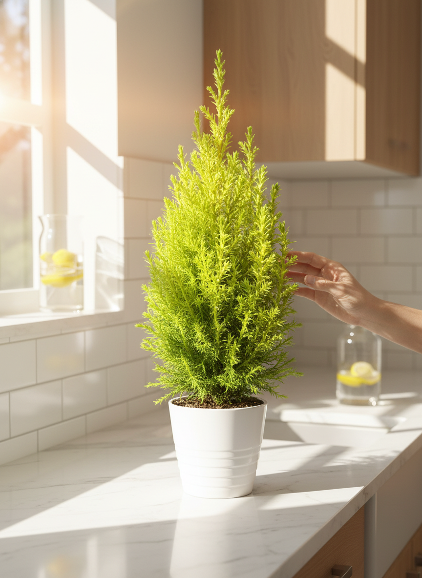 Lemon Cypress lifestyle image in bright fresh space