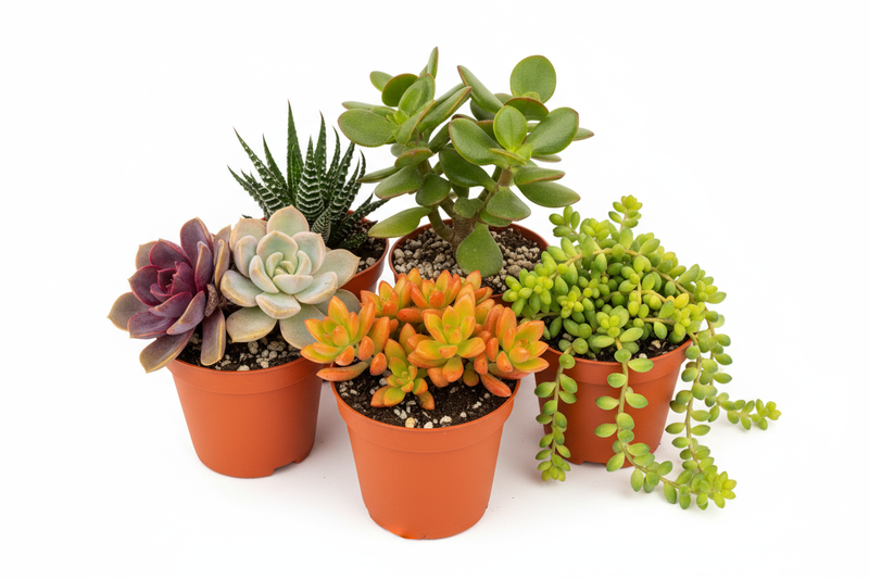 Mystery succulent subscription box - 5 colorful varieties in matching 4-inch orange nursery pots
