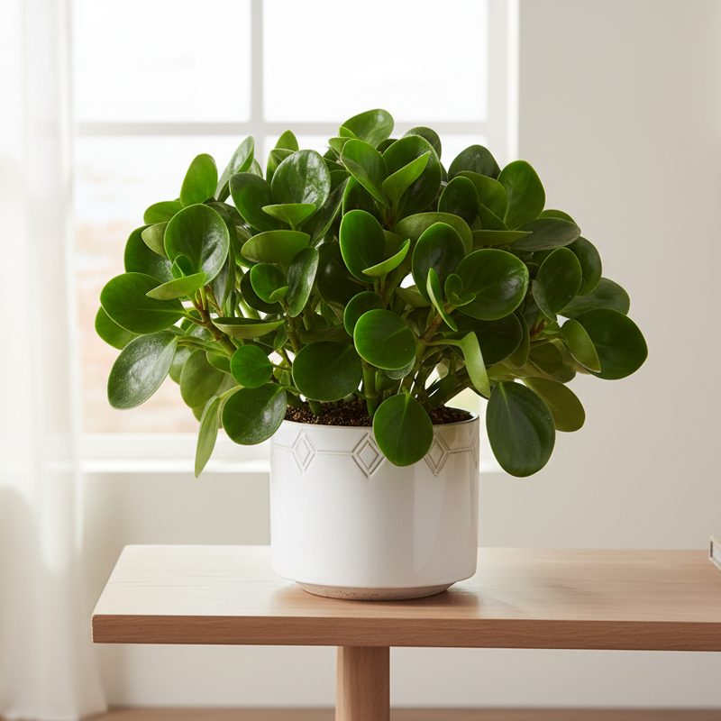 Mature Peperomia Obtusifolia on console table - large Baby Rubber Plant statement houseplant