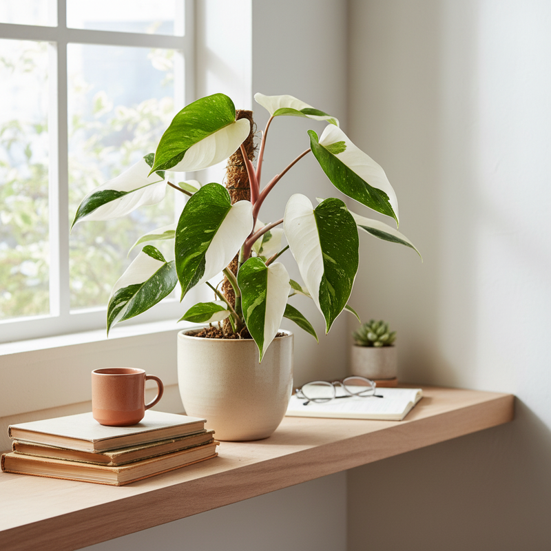 Elegant Philodendron White Princess on Wood Table by All About Planties