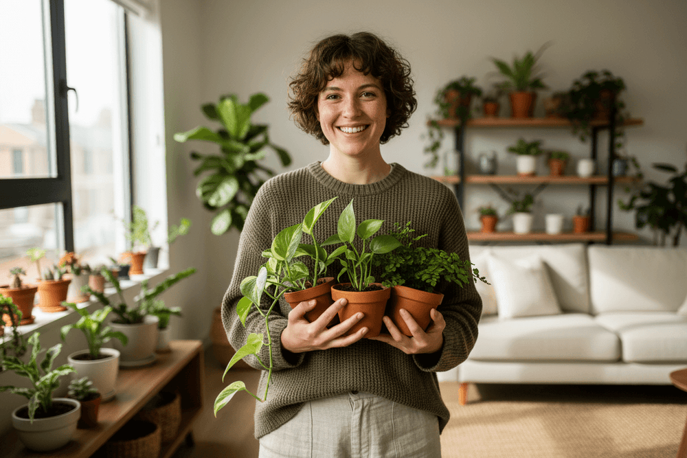 Plant parent with indoor houseplants