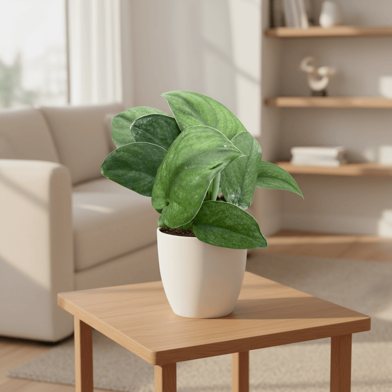 Pothos Jade Satin on table in living room by All About Planties™