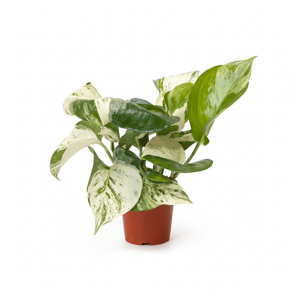 Pothos Manjula rare variegated trailing plant with marbled green white cream leaves