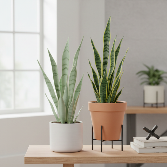 Snake Plant 2-Pack lifestyle - Moonshine & Zeylanica Live plants at All About Planties