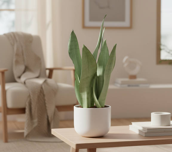 Snake Plant Moonshine in living room by All About Planties™